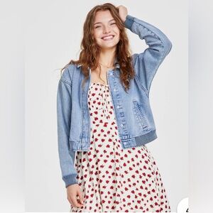 Celebrity Pink Bomber Denim Jacket